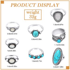 CHENGU 14 Pcs Western Jewelry for Women Boho Turquoise Necklace Rings Jewelry Set Bohemian Joint Knuckle Rings Set for Women (Classic Style)