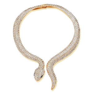 Wellotus Women's Crystal Gold Snake Choker Collar Necklace Hip Hop Statement Cuff Rhinestone Costume Party Jewelry (Gold)