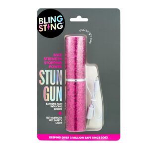 BLINGSTING Mini Lipstick Stun Gun for Women Self Defense with Flashlight & USB Rechargeable Battery, Pink