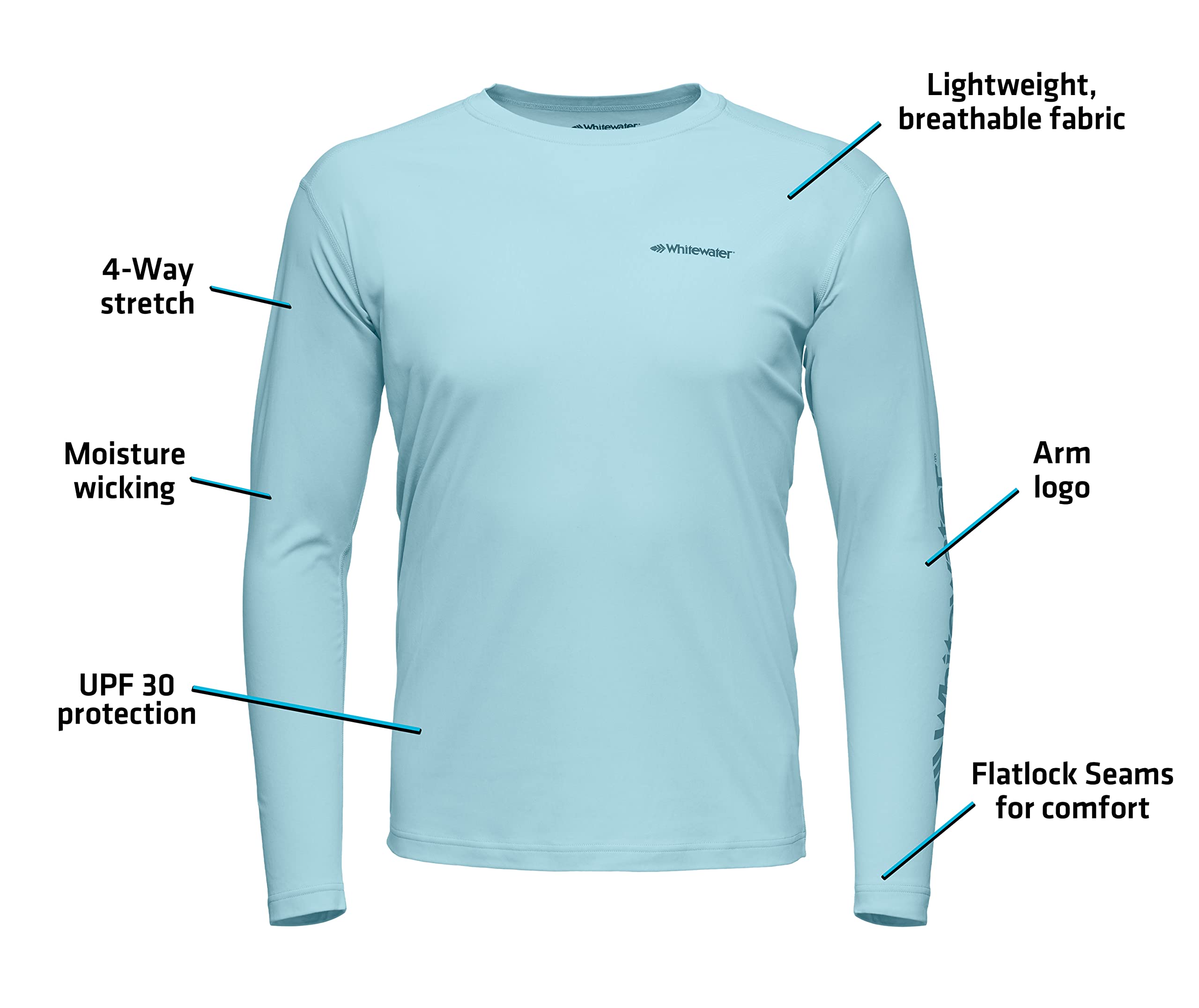 Whitewater Fishing Lightweight Long Sleeve Tech Shirt with UPF Protection (X-Large, Skyline)