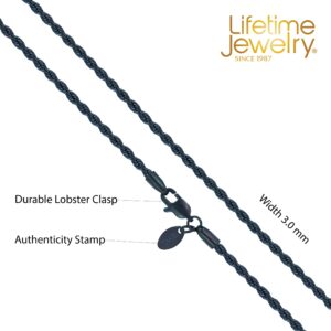 LIFETIME JEWELRY 3mm Rope Chain for Men & Women Diamond Cut Necklaces for Women & Men Necklace 14 to 36 Inch Black | Gunmetal | Stainless Steel (22 inches, Black)