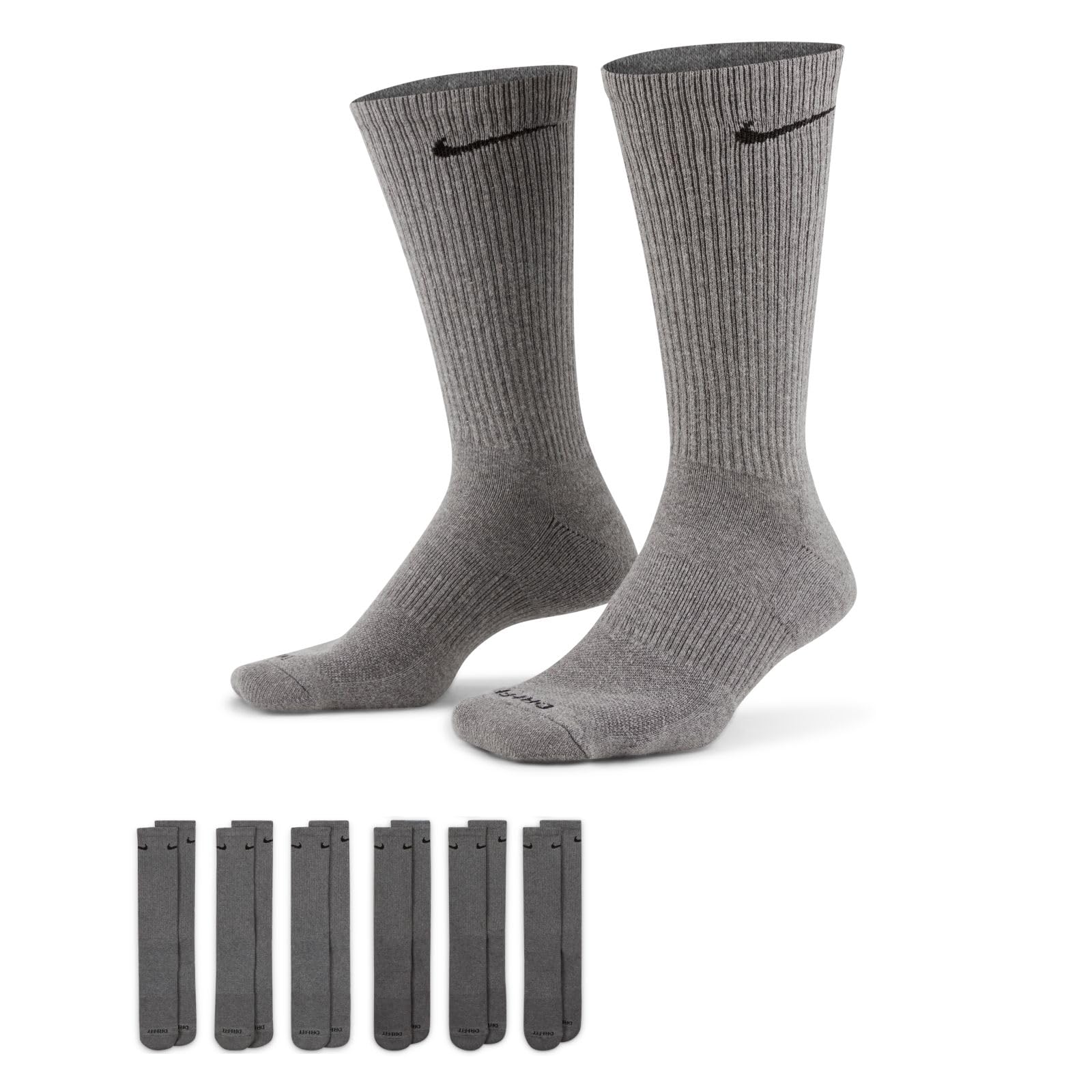 Nike mens Everyday Plus Cushion Crew Training 6 Pair Socks, Dark Grey Heather/Black, Medium