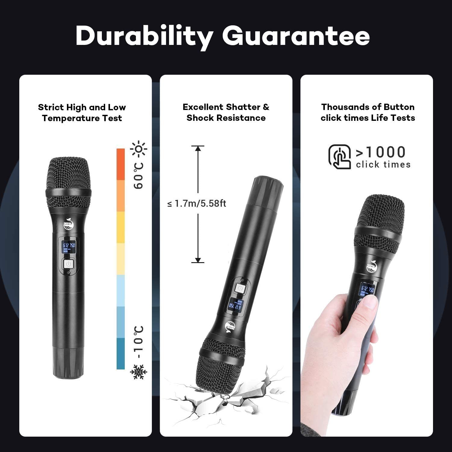 Wireless Microphone, Professional UHF Metal Double Cordless Dynamic Mic Handheld Microphone, Infrared Frequency Pairing Microphone System For Home Karaoke, DJ, Conference, Party, Wedding, Church 200FT