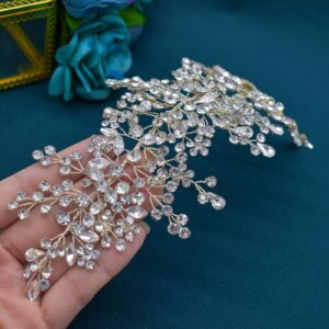 LOVFOIVER Bridal Headband Wedding Headpiece for Bride Rhinestone Wedding Hair Accessories for Brides(Silver)