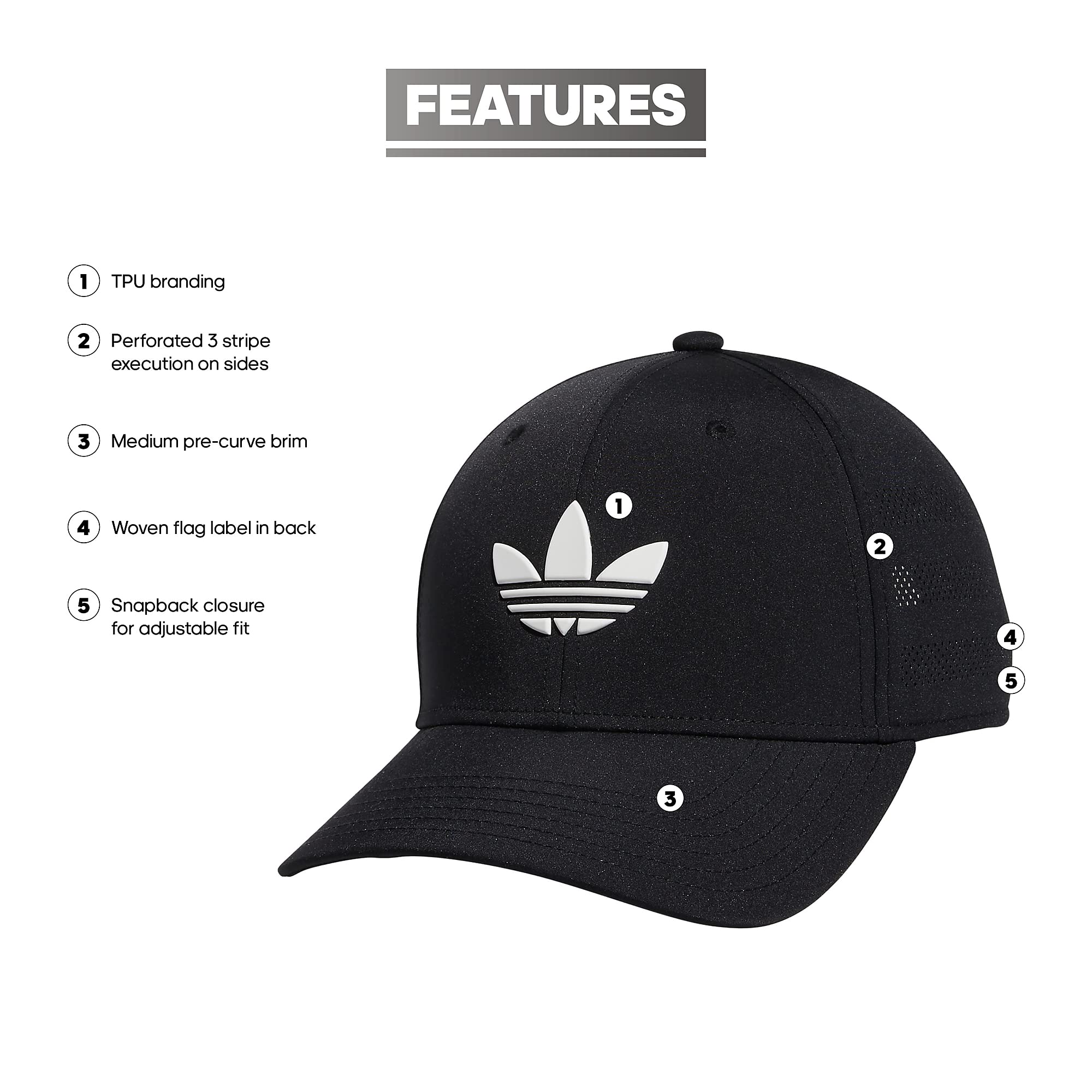 adidas Originals Men's Beacon Structured Precurve Snapback Cap, Black/White 2, One Size