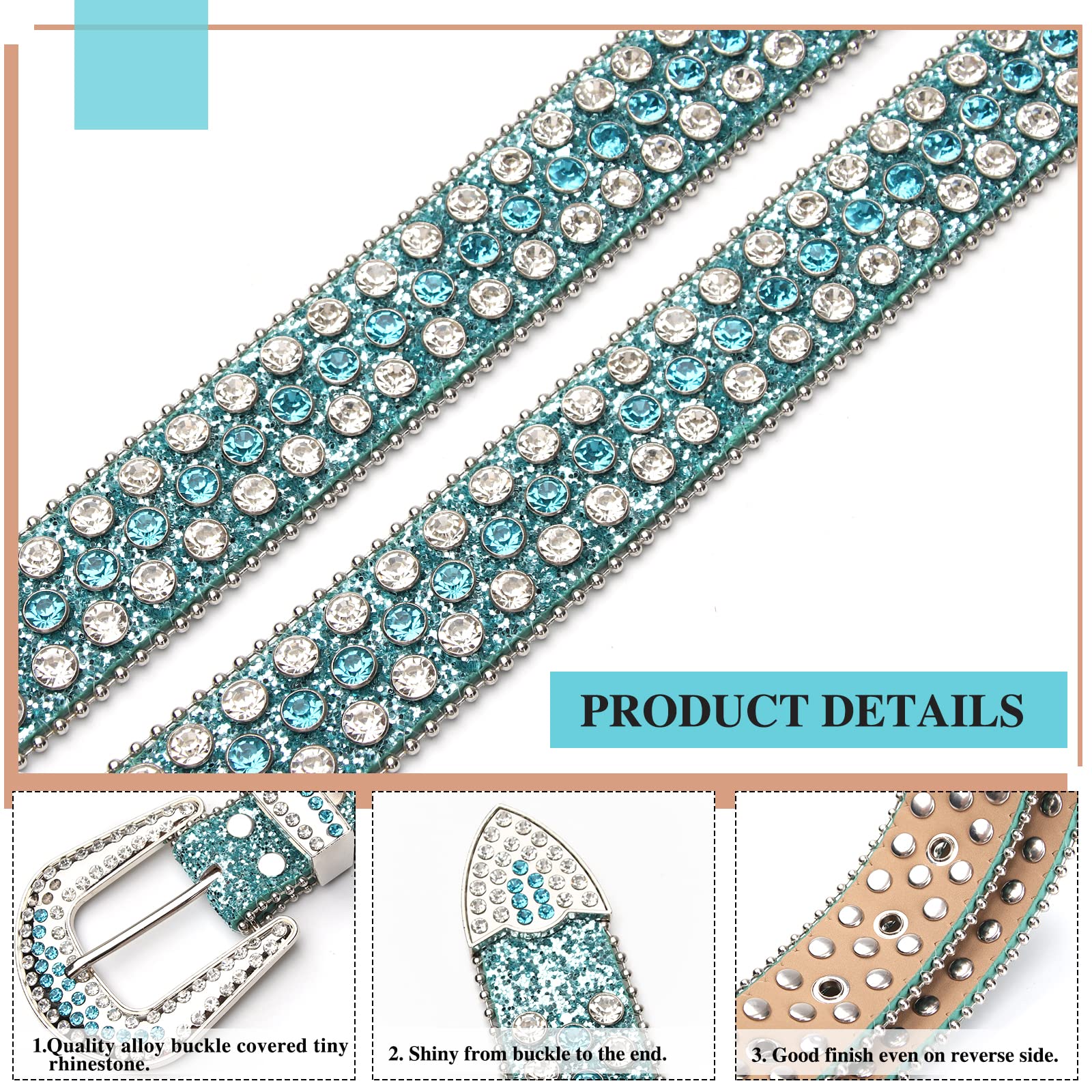 UnFader Womens Men Rhinestone Western Belts Bling Cowgirl Designer Diamond Studded Belts for Jeans