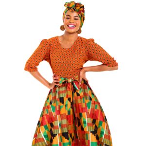 Coume 3 Pcs Women African Dashiki Skirt Traditional Costume African Bohemian Head Wrap Scarf Drop Dangle Earring (XX-Large)