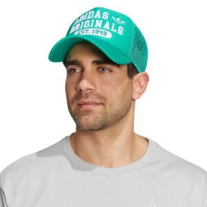 adidas Originals Mixed Graphics Foam Front High Crown Snapback Trucker Hat, Court Green/White, One Size