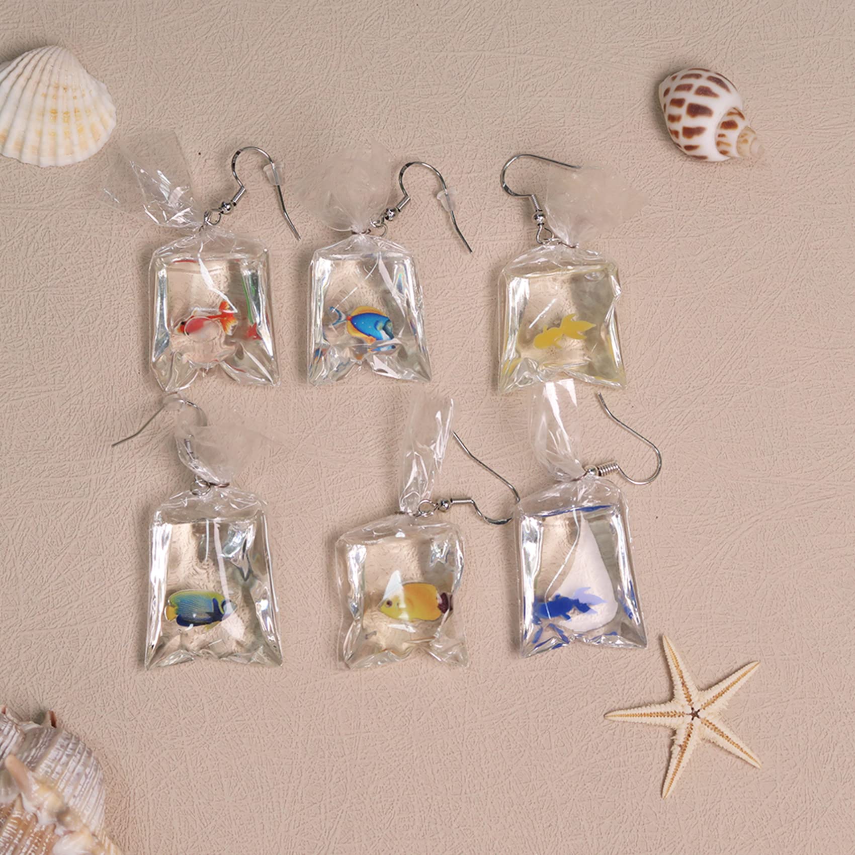 Funny Goldfish Earrings Cute Animal Fish Earrings Goldfish Water Bag Shape Dangle Hook Earrings Colorful Tiny Goldfish Bag Earrings Punk Personalized Charm Accessories Jewelry for Women-6