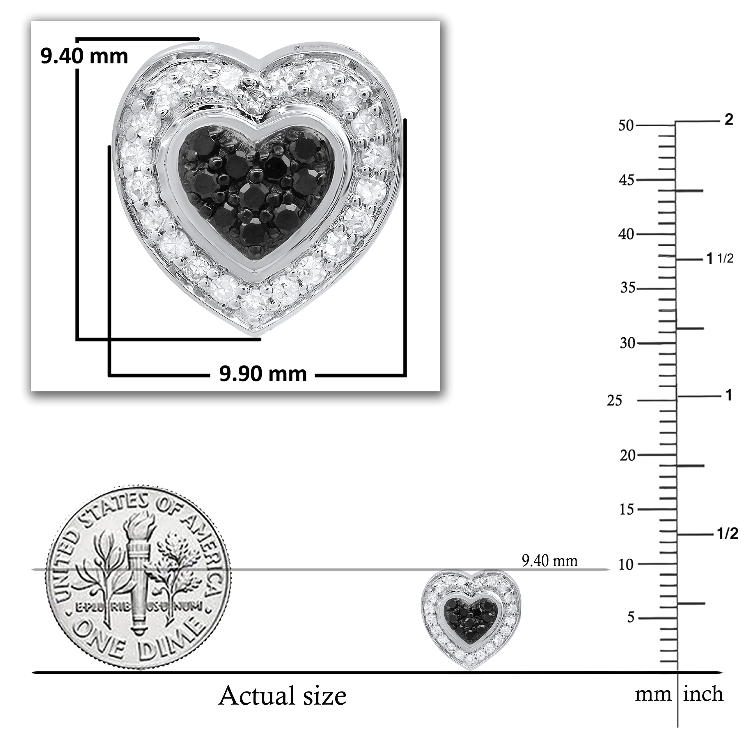 Dazzlingrock Collection 0.37 Carat (ctw) Round Black and White Diamond Heart Shaped Screw Back Stud Earrings For Women in 925 Sterling Silver