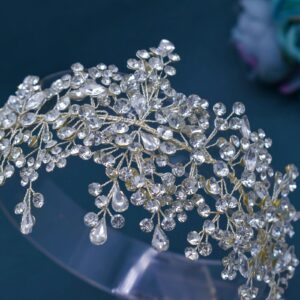 LOVFOIVER Bridal Headband Wedding Headpiece for Bride Rhinestone Wedding Hair Accessories for Brides(Silver)