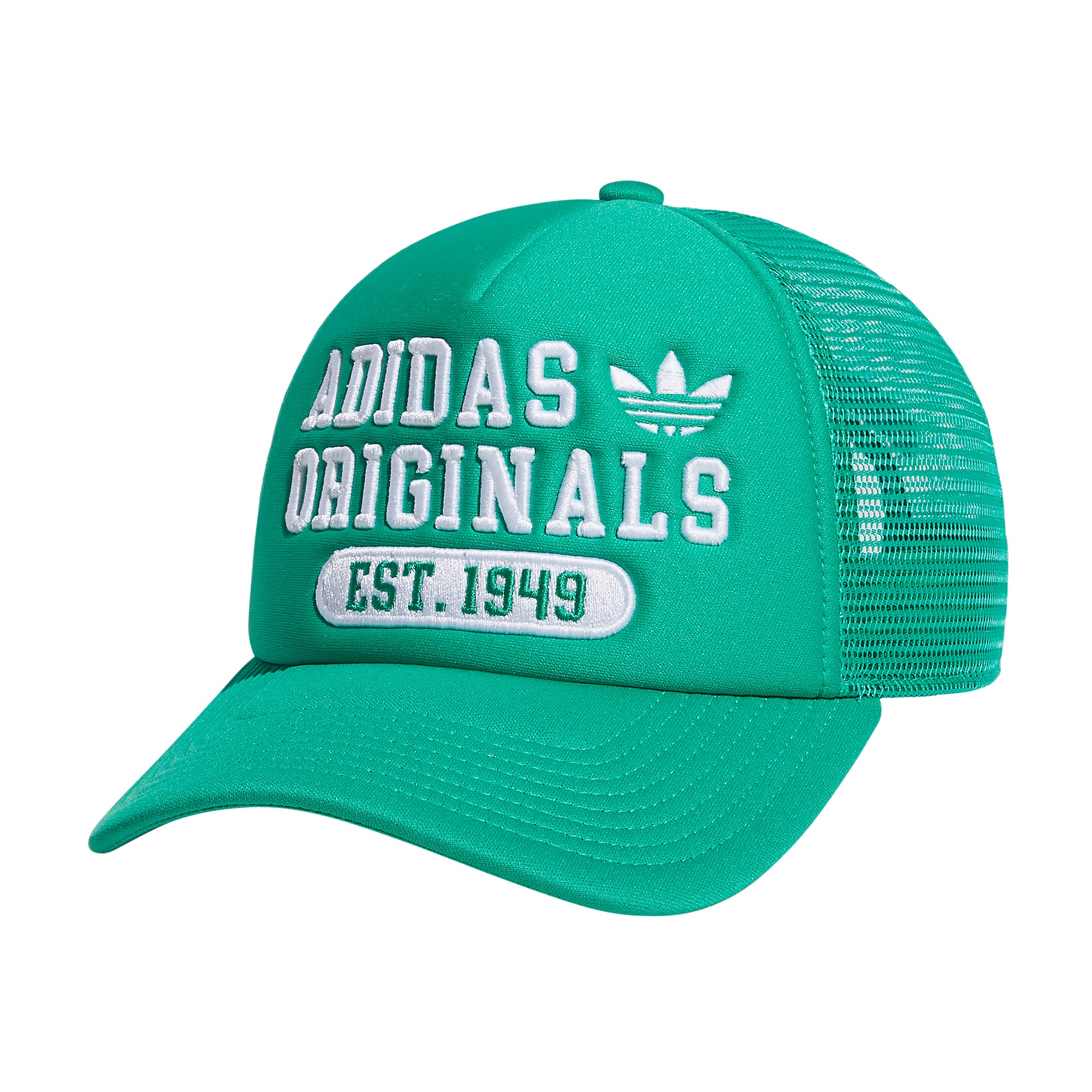 adidas Originals Mixed Graphics Foam Front High Crown Snapback Trucker Hat, Court Green/White, One Size