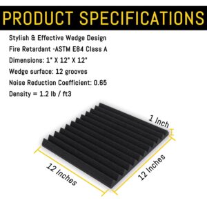 Wiberation 50 Pack Acoustic Foam Panels 1" X 12" X 12" Wedge Soundproof Foam for Studios, Recording Studios, Home Studios