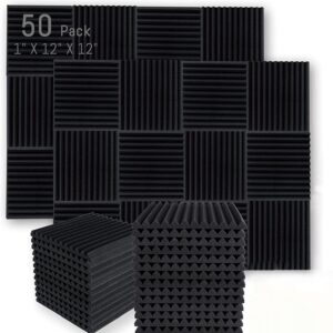 Wiberation 50 Pack Acoustic Foam Panels 1" X 12" X 12" Wedge Soundproof Foam for Studios, Recording Studios, Home Studios