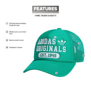 adidas Originals Mixed Graphics Foam Front High Crown Snapback Trucker Hat, Court Green/White, One Size