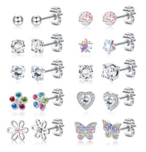 yadoca 10 pairs hypoallergenic surgical steel stud earrings for women girls cz heart butterfly flower stud earrings set