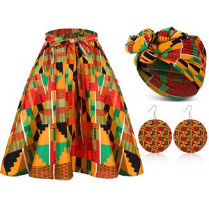 coume 3 pcs women african dashiki skirt traditional costume african bohemian head wrap scarf drop dangle earring (xx-large)