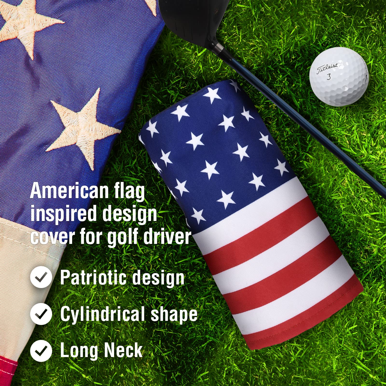 GoparoO Golf Driver Head Cover with USA Flag Design Nylon Headcover with Barrel Design | Fit Most Golf Brands (US Flag)