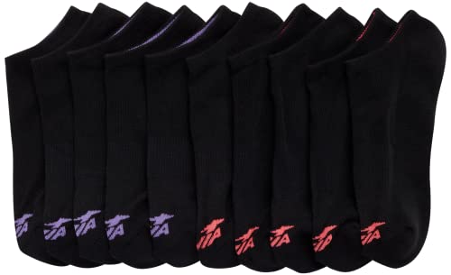 Avia Women's Athletic Performance Cushioned No Show Solid Socks (10 Pack), Size 4-9, Black Logo