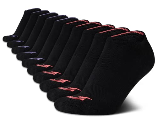 Avia Women's Athletic Performance Cushioned No Show Solid Socks (10 Pack), Size 4-9, Black Logo