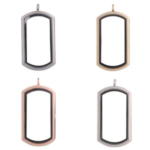 5Pcs/lot Rectangle Openable Glass Floating Locket Pendant Floating Charms Memory Living Diffuser Aromatherapy Women Jewelry - (Metal Color: L37 Rose Gold)