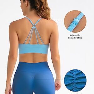 FRESOUGHT Matching Workout Sets for Women, Gym Cropped Tank Tops High Waisted 2 Piece Shorts Set Blue M