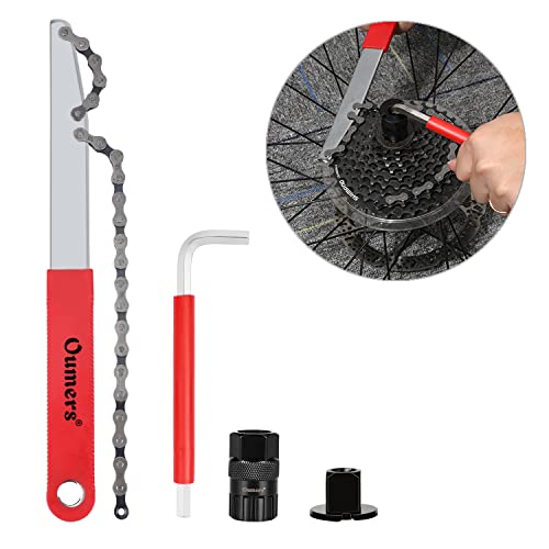 Oumers Bike Cassette Removal Tool with Chain Whip and Chain Wrench Bicycle Sprocket Removal Tools Bike Crank Removel, Bicycle Cassette Lock Ring Removal Freewheel Sprocket Remover