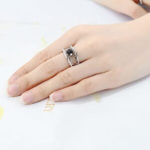 925 Sterling Silver Women's Creative Retro Stereo Black Spider Web Ring Fashion Trend Accessories Hip Hop Party Rings Women's Zodiac Rings AAA Cubic Zirconia Engagement Wedding Rings 619 (9)