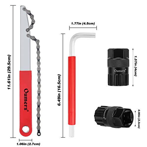 Oumers Bike Cassette Removal Tool with Chain Whip and Chain Wrench Bicycle Sprocket Removal Tools Bike Crank Removel, Bicycle Cassette Lock Ring Removal Freewheel Sprocket Remover