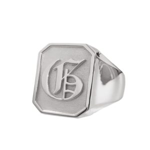 Elefezar Personalized 925 Sterling Silver Square Initial Signet Ring Custom Raised Engraved Old English Letter Ring for Unisex Silver