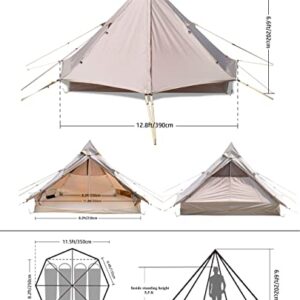 Baralir Outdoor Camping Tent Oxford Bell Tent Safari Tents Yurt Tent for Family with Cool Ventilation Mosquito Net Doors & Windows, Also Great for Winter with Zipper Full Closed