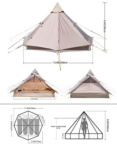 Baralir Outdoor Camping Tent Oxford Bell Tent Safari Tents Yurt Tent for Family with Cool Ventilation Mosquito Net Doors & Windows, Also Great for Winter with Zipper Full Closed