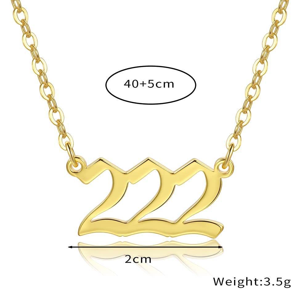 Pingyongchang Angel Number Necklace 222 333 444 888 555 111 777 999 666 Necklace Gold Plated Bling Angel Choker Pendant Necklace for women teen girls 444