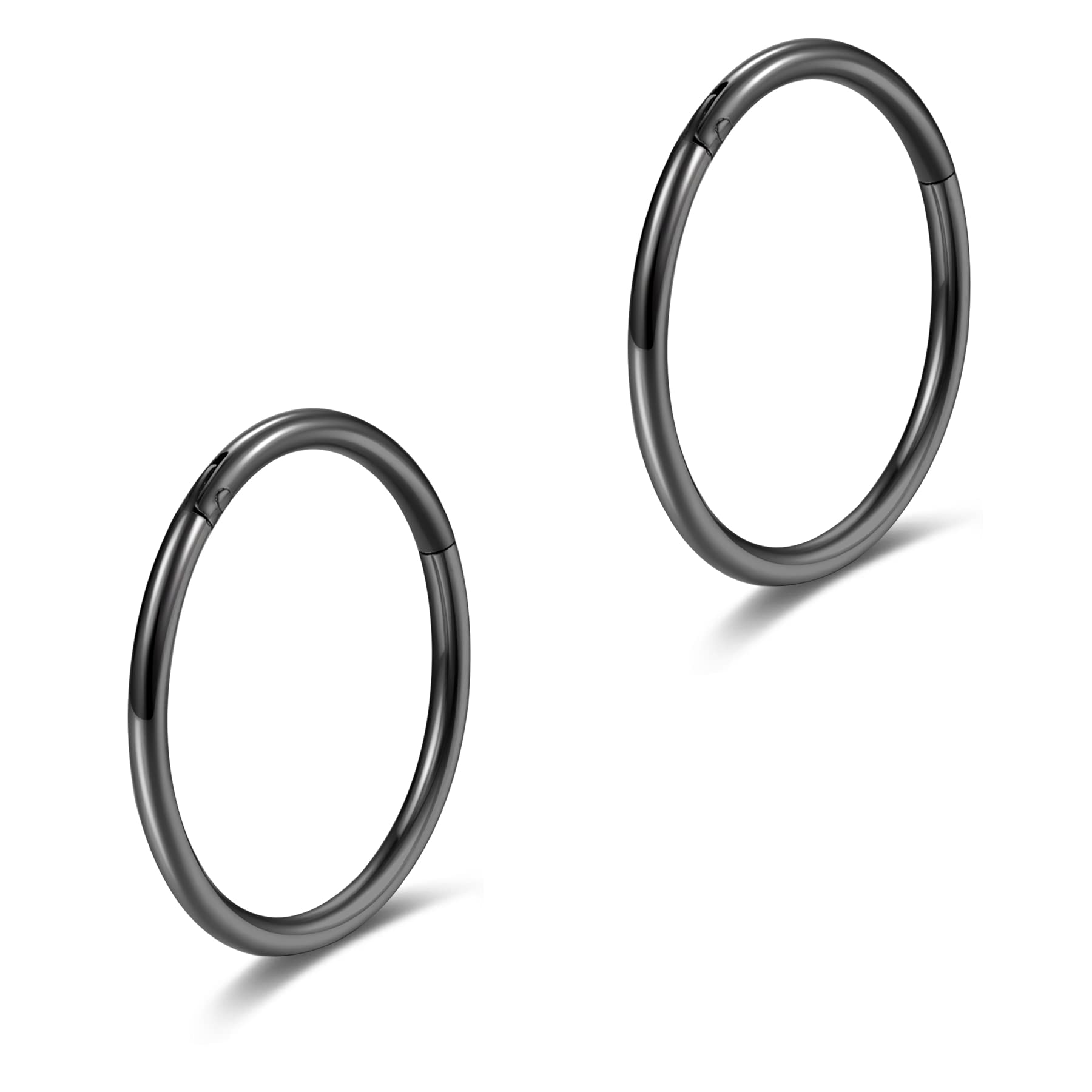 20g Small Nose Rings Hoops Grade 23 Titanium Black Hinged Seamless Rings Clicker Sleeper Top Cartilage Daith Rook Snug Tragus Piercing Hoop Earrings 7mm