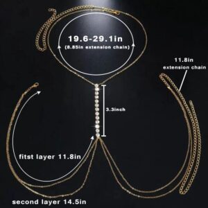 Tgirls Layered Rhinestone Body Chain Sexy Gold Body Belly Chain Beach Body Jewelry Party for Women and Girls