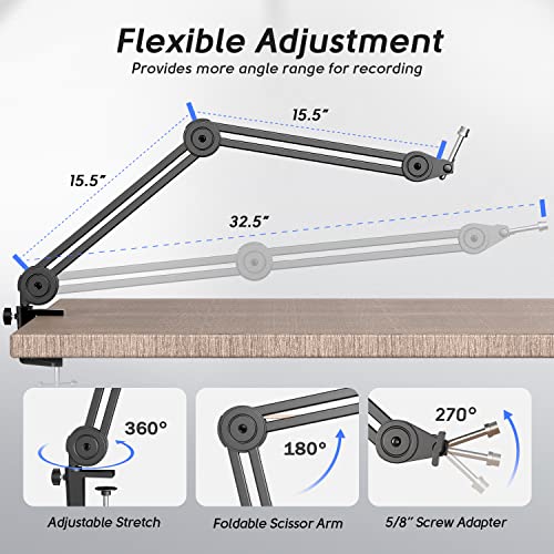 FIFINE Microphone Arm Stand-Heavy Duty Boom Arm, Suspension Scissor Adjustable Mic Stand with Desk Mount, 5/8" Screw, Cable Ties, for Recording Gaming Streaming Podcasting-BM63