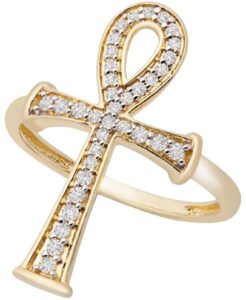 1/4 ct round cubic zirconia ankh cross cocktail religious ring 14k yellow gold finish ring size-9