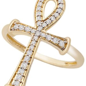 1/4 CT Round Cubic Zirconia Ankh Cross Cocktail Religious Ring 14k Yellow Gold Finish Ring Size-9