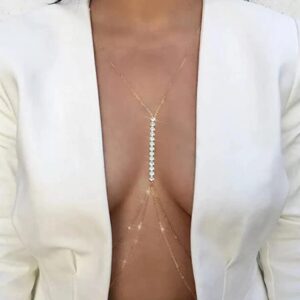 Tgirls Layered Rhinestone Body Chain Sexy Gold Body Belly Chain Beach Body Jewelry Party for Women and Girls