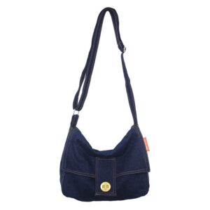 goqufoy cross body bag purses for women medium size blue jean denim messenger cute women's canvas crossbody bags casual handbags trendy everyday crossover shoulder bag hobo adjustable strap