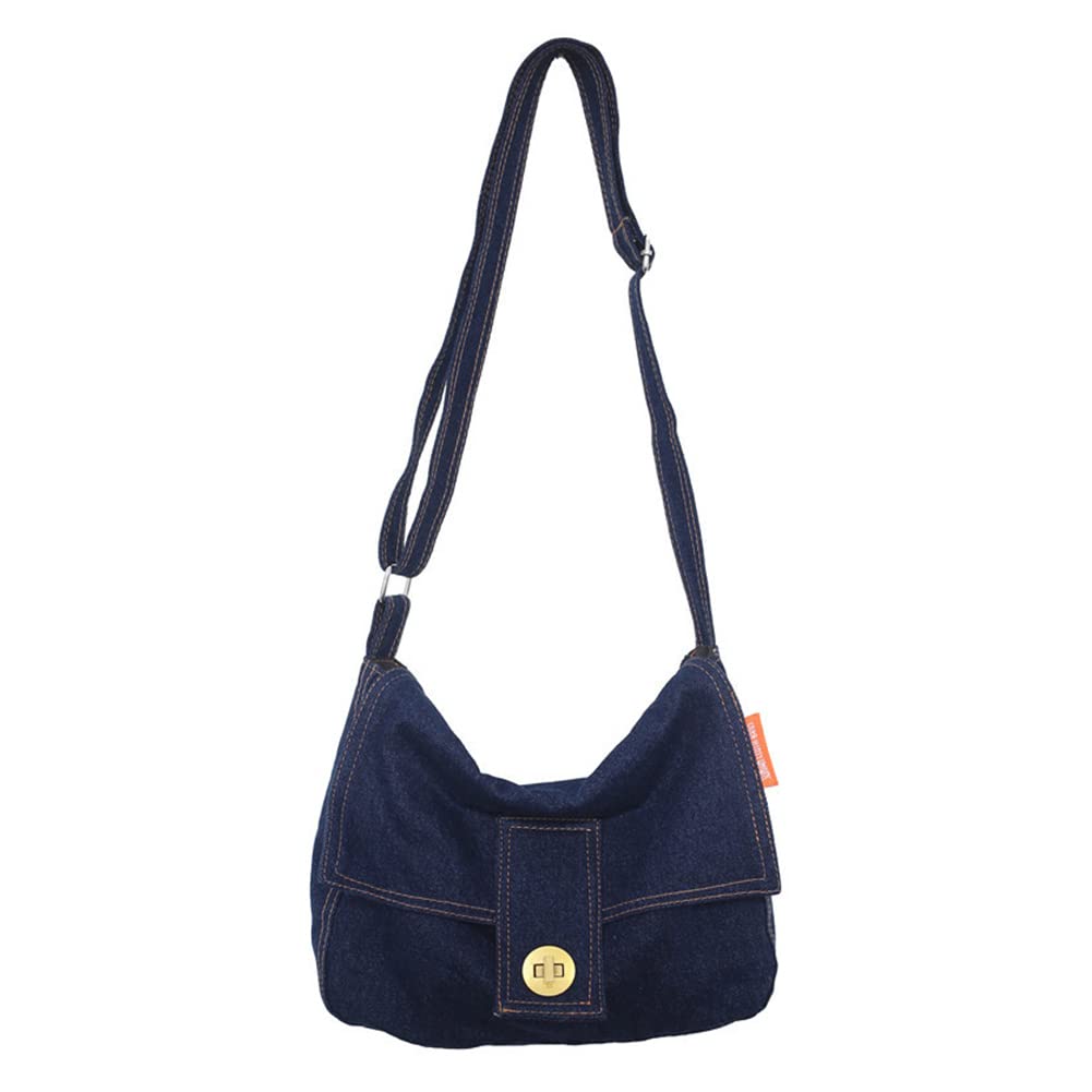 GOQUFOY Cross Body Bag Purses for Women Medium Size Blue Jean Denim Messenger Cute Women's Canvas Crossbody Bags Casual Handbags Trendy Everyday Crossover Shoulder Bag Hobo Adjustable Strap