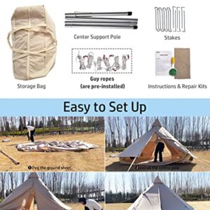 Baralir Outdoor Camping Tent Oxford Bell Tent Safari Tents Yurt Tent for Family with Cool Ventilation Mosquito Net Doors & Windows, Also Great for Winter with Zipper Full Closed