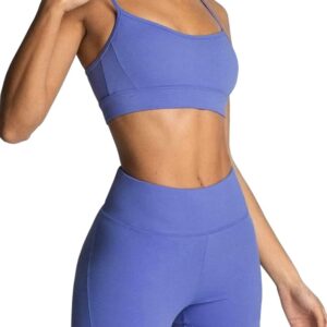 IMEKIS Workout Sets for Women 2 Piece Yoga Outfit: Tracksuits High Waisted Running Biker Shorts with Adjustable Strap Sport Bra Exercise Running Clothes Athletic Gym Sets Matching Active Wear Blue S