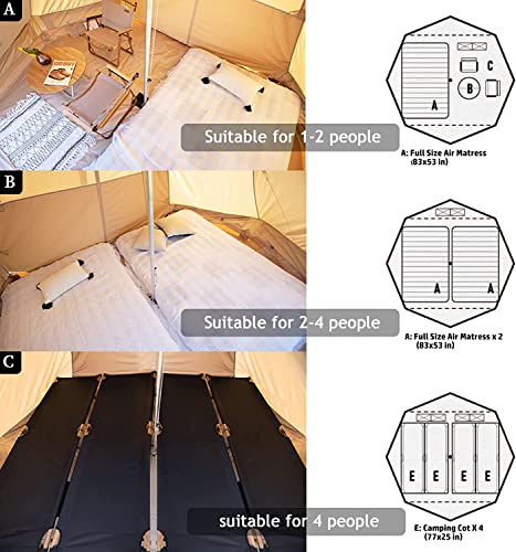 Baralir Outdoor Camping Tent Oxford Bell Tent Safari Tents Yurt Tent for Family with Cool Ventilation Mosquito Net Doors & Windows, Also Great for Winter with Zipper Full Closed