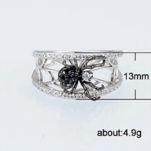 925 Sterling Silver Women's Creative Retro Stereo Black Spider Web Ring Fashion Trend Accessories Hip Hop Party Rings Women's Zodiac Rings AAA Cubic Zirconia Engagement Wedding Rings 619 (9)