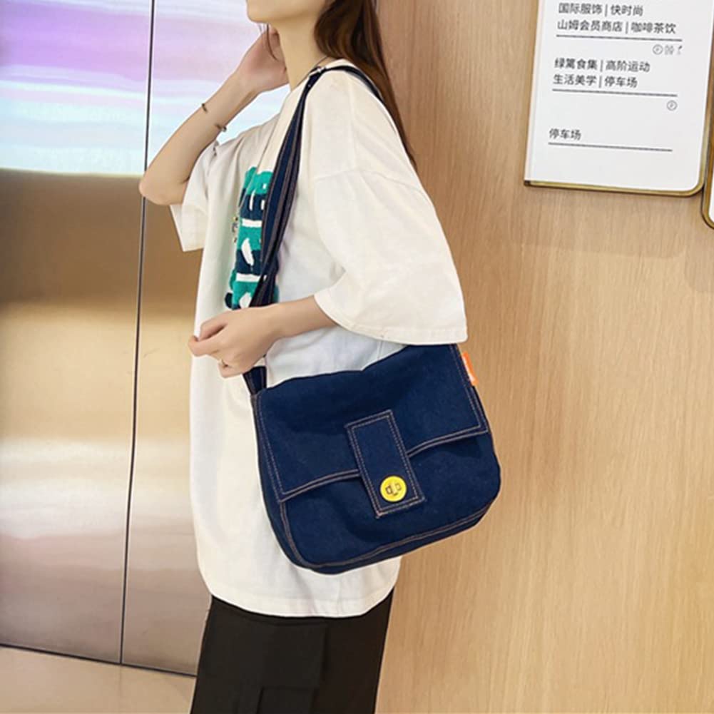 GOQUFOY Cross Body Bag Purses for Women Medium Size Blue Jean Denim Messenger Cute Women's Canvas Crossbody Bags Casual Handbags Trendy Everyday Crossover Shoulder Bag Hobo Adjustable Strap