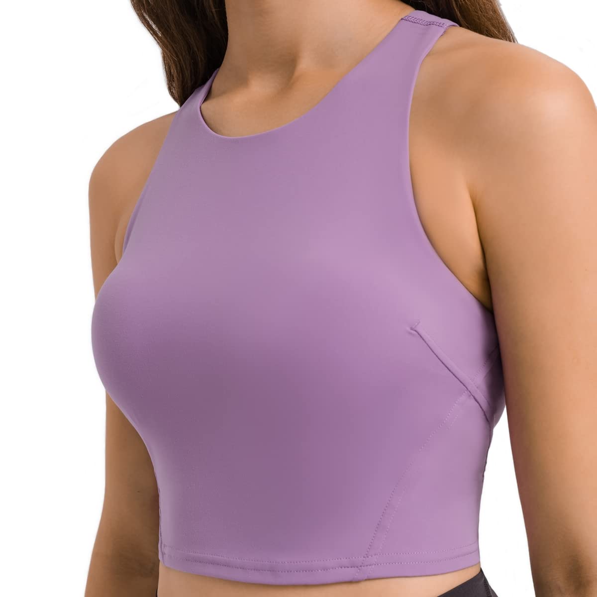 VAPUCY Women Racerback Padded Sports Bras Workout Crop Tanks Yoga Running Active Tops (Medium, Lavender-Purple)