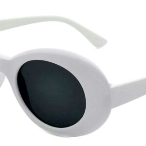 ADMIRING White Oval Round Sunglasses Thick Bold Clout Goggles Oval Mod Retro Vintage Kurt Cobain Inspired Sunglasses Round Lens