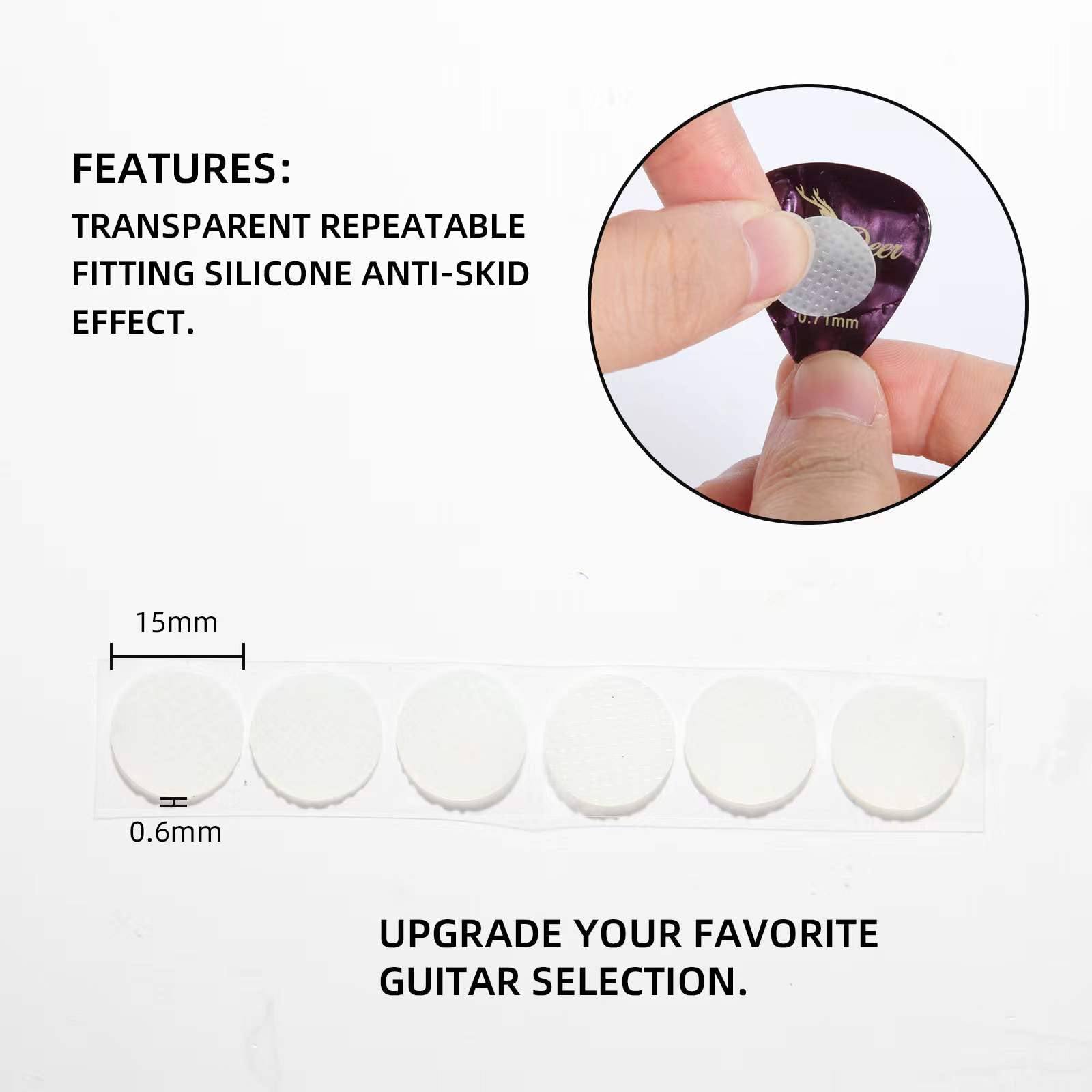 BigDeer 48pc Ultra-thin 0.6mm/0.024in Guitar Pick Grips and 2 guitar picks with grip. Help You Hold Guitar Picks,Stop Dropping Your Guitar Picks While Playing