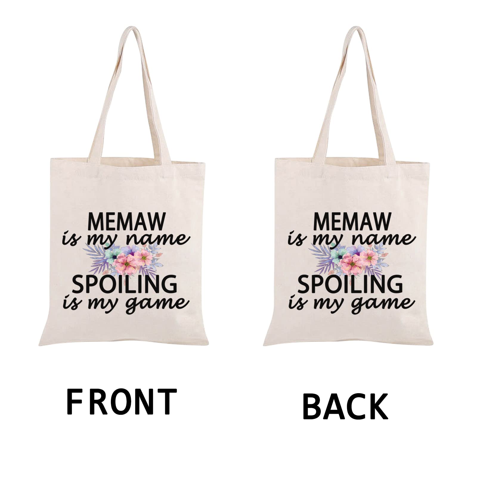 PWHAOO Memaw Grandma Gift Memaw Is My Name Spoiling Is My Game Tote Bag Canvas Best Memaw Ever Shopping Bag (spoiling Memaw Tote)